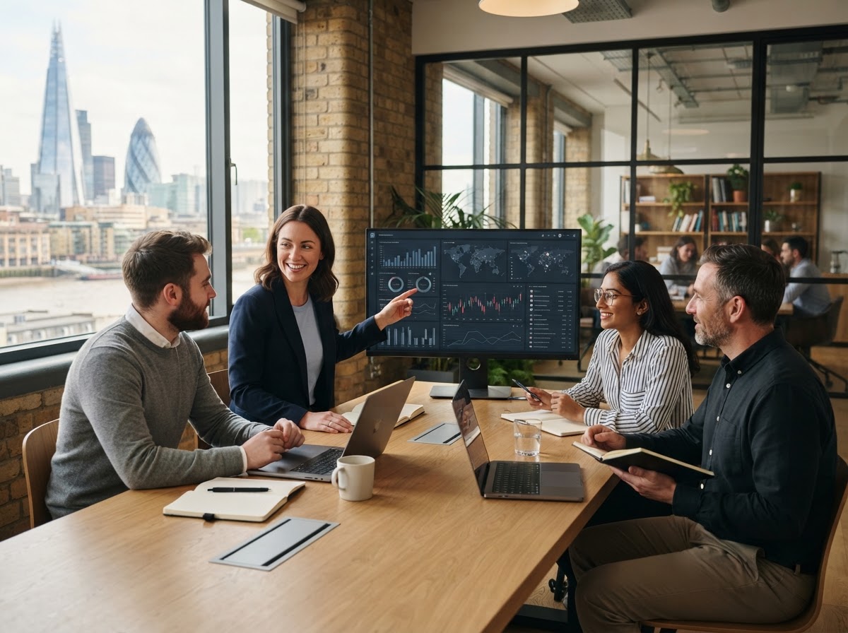 Crypto Auros AI team reviewing AI-driven market analysis on screen